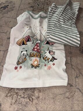 Carter's White & Green Striped Kids Pajama Set with Camping Unicorn Print